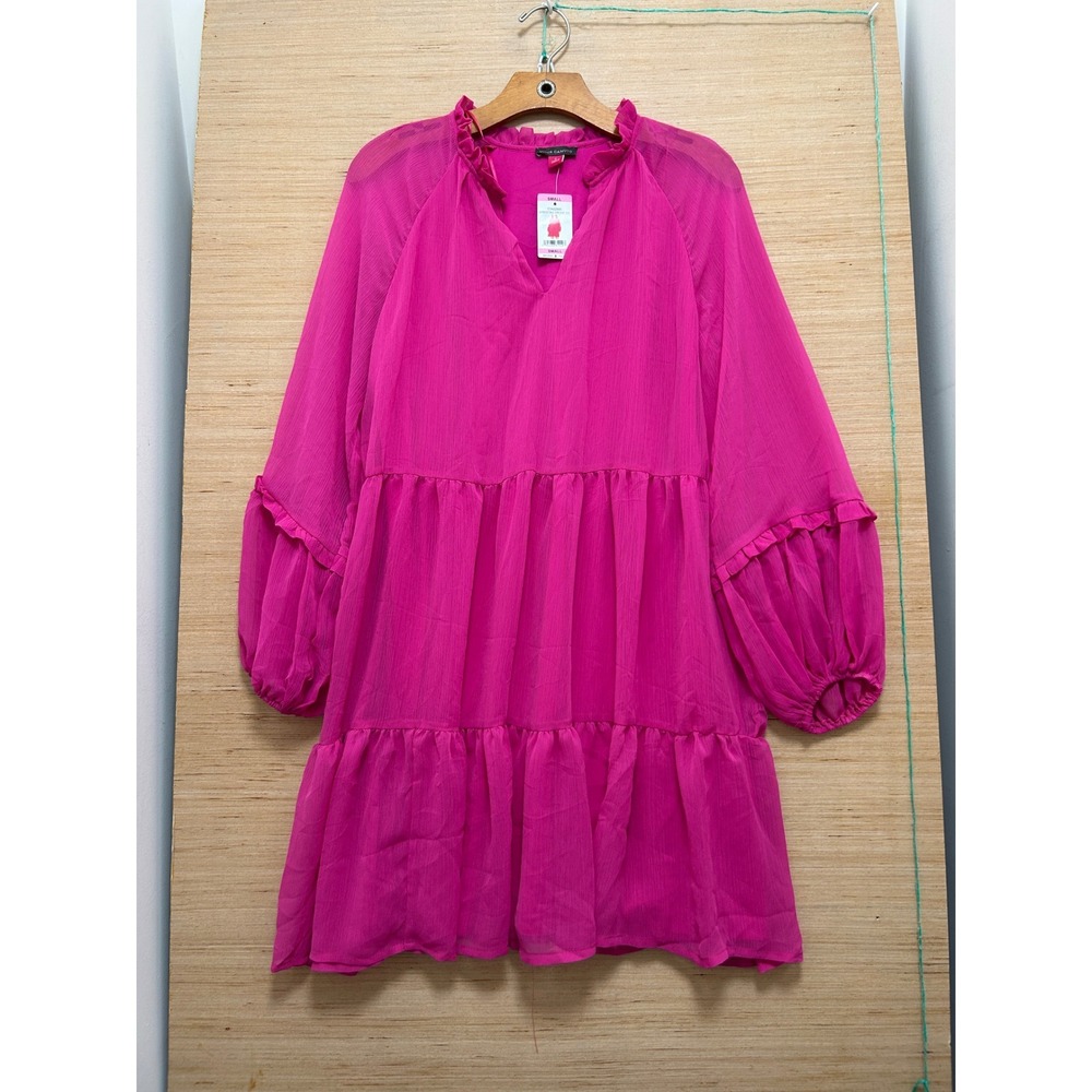 Vince Camuto Pink Tiered Mini Dress Arresting Orchid Ruffle Balloon Sleeve Small
